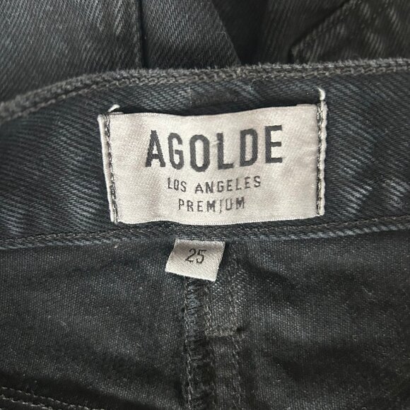 AGOLDE Parker Raw Hem Black Distressed Denim Mini Skirt Women's Size 25 - Picture 5 of 9